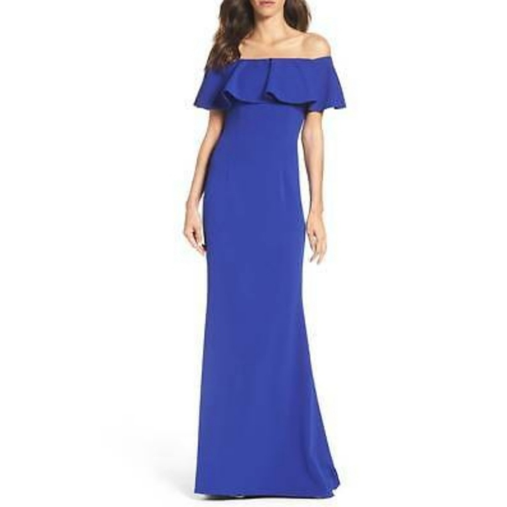 Adrianna Papell blue flounce gown